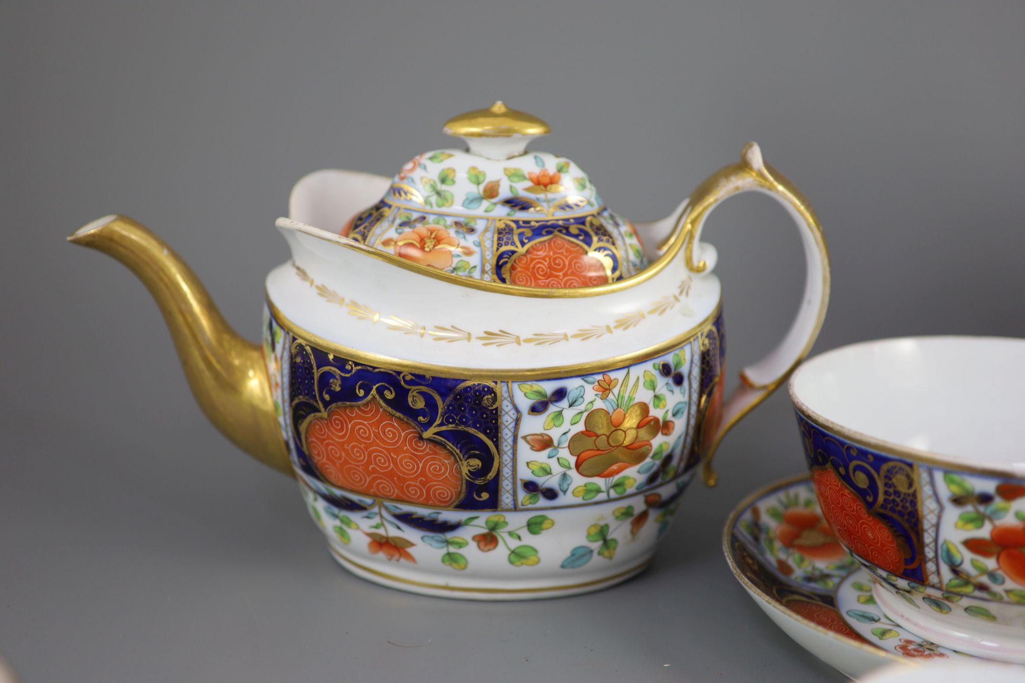 A Herculaneum porcelain Imari pattern 8080 part tea and coffee set, c.1812-15,